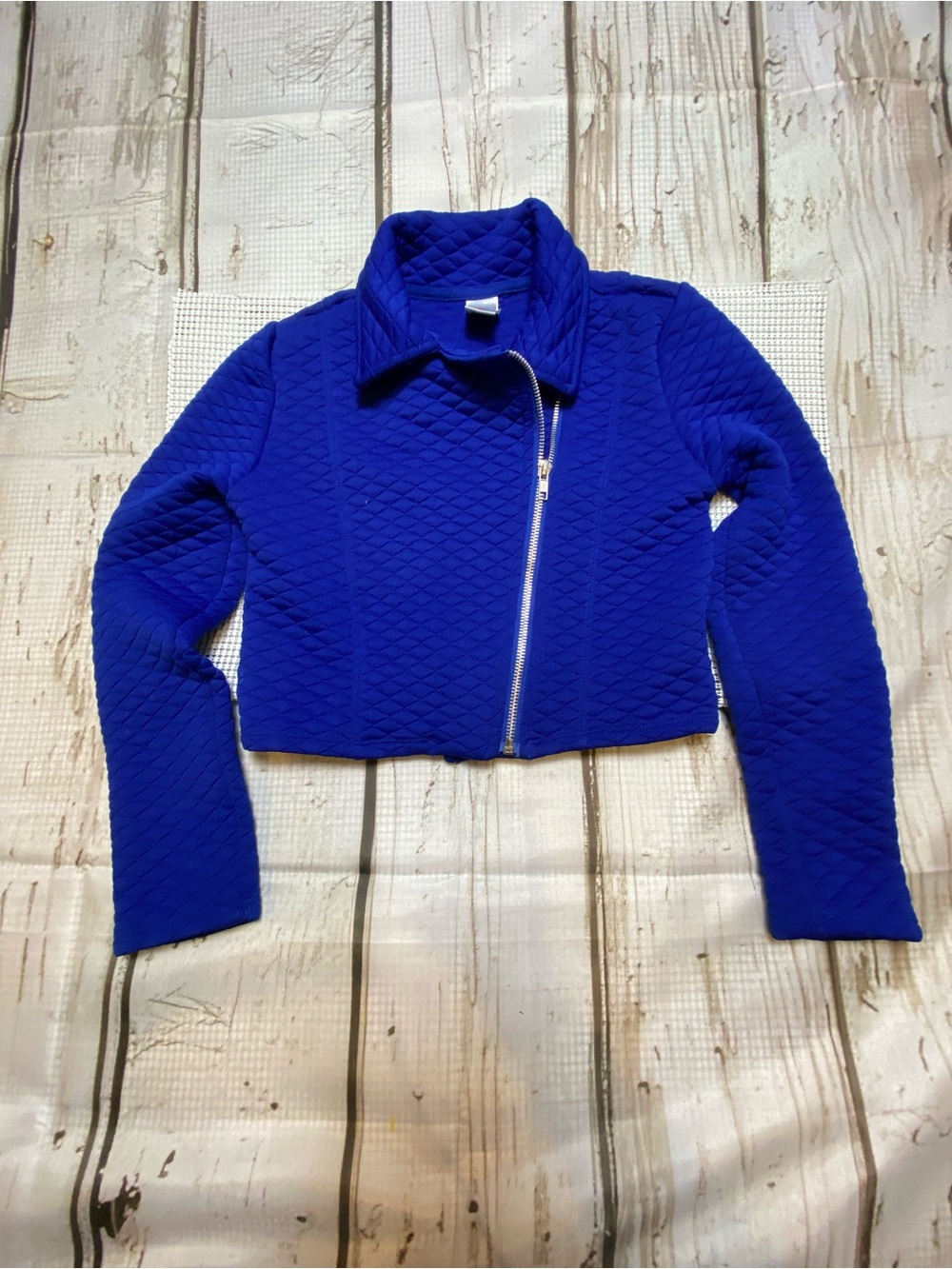 total girl Cropped Quilted Royal Blue Moto Jacket Sz-Girls M